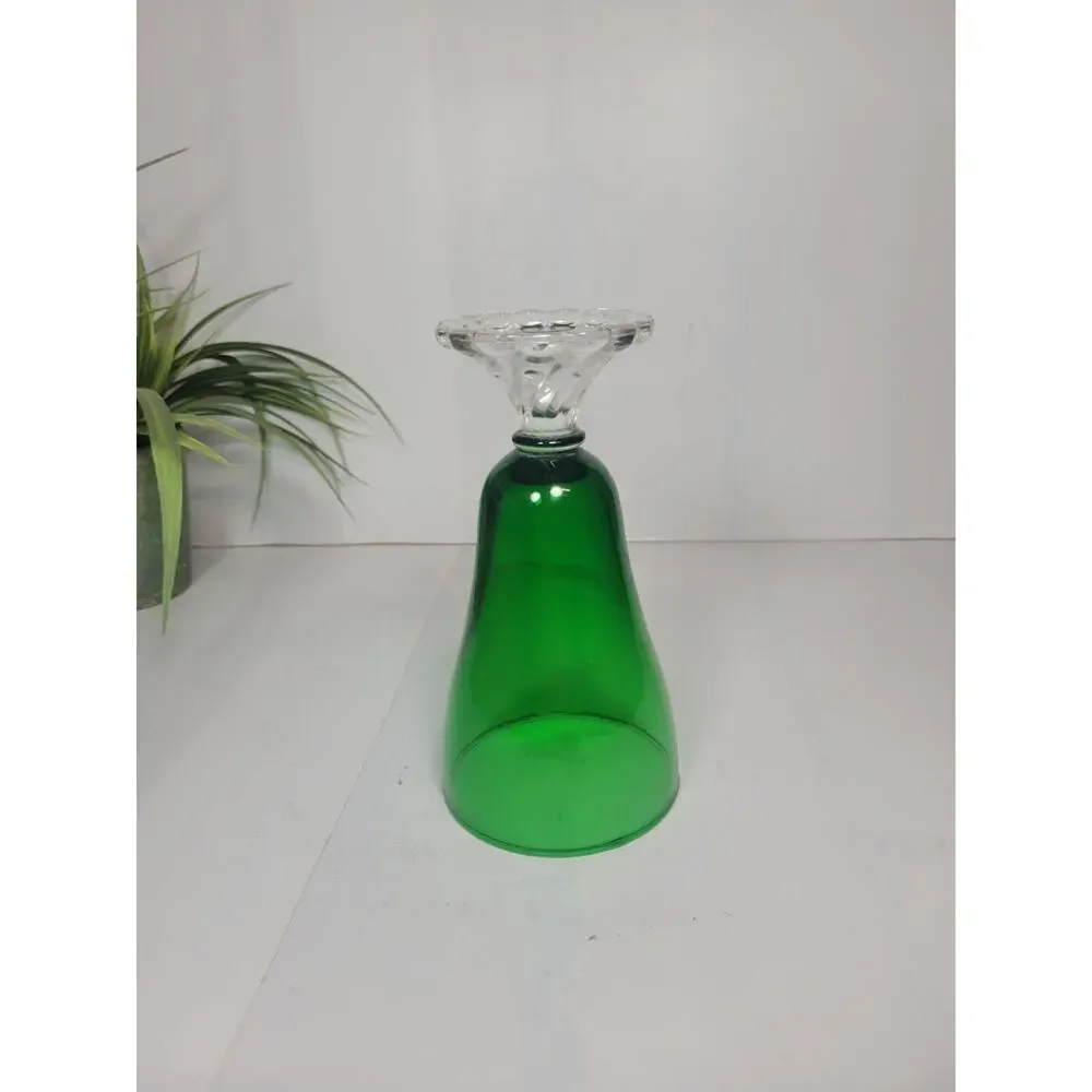 Vintage Anchor Hocking Forest Green Boopie Water Goblet Burple Bubble Foot Glass